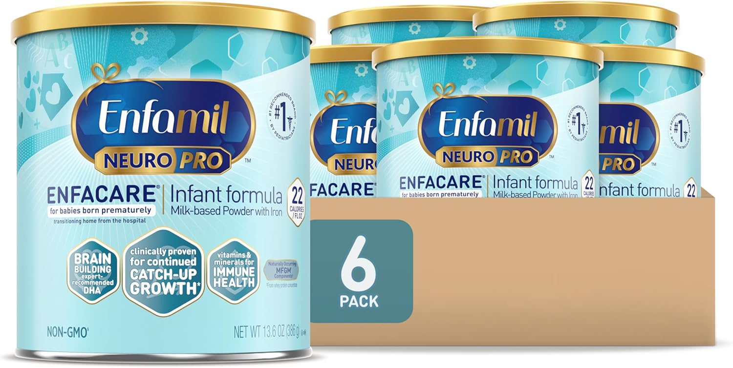 Enfamil NeuroPro EnfaCare High Cal Premature Baby Formula Milk-Based with Iron, Brain-Building DHA, Vitamins & Minerals for Immune Health, Powder Can, 13.6 Oz (6 Count)