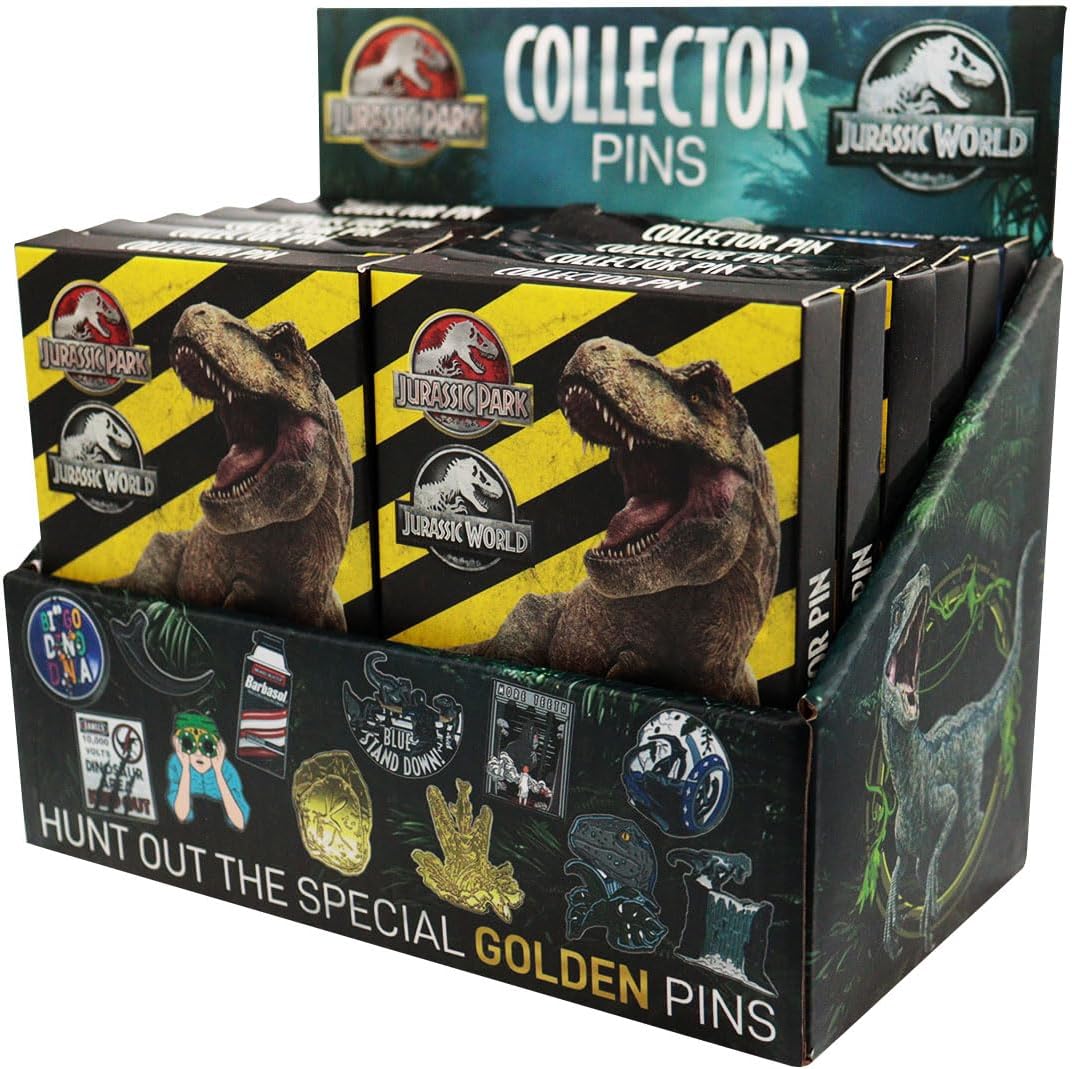 Jurassic Park & Jurassic World Mystery Pin Badge CDU Containing 12 Blind Boxes