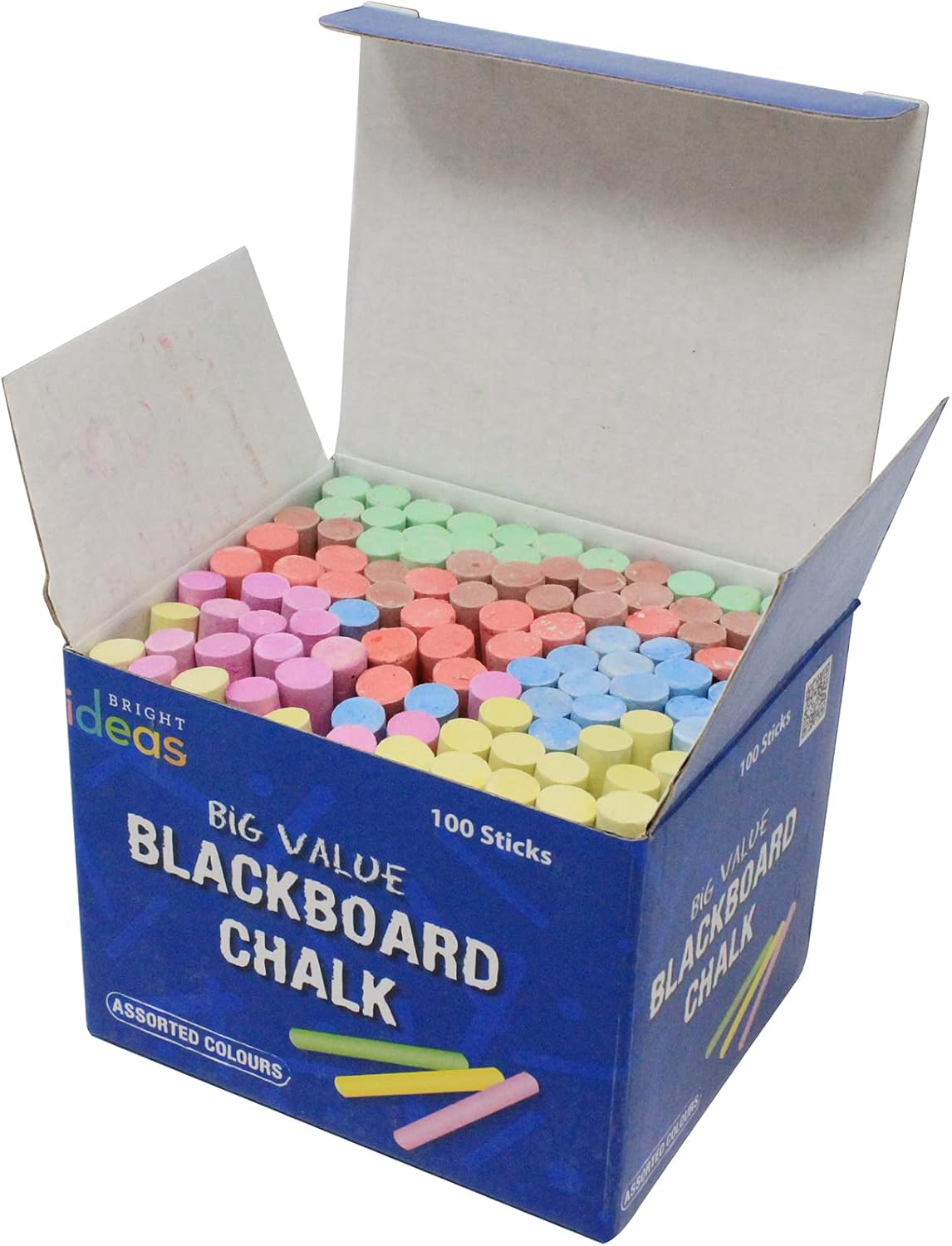 Bright Ideas PK100 8cm Assorted Colour Chalk Sticks, Economy Bright and Bold Coloured Chalk Sticks for writing fun on Blackboards, Chalkboard Signs, Slate and School. BI7983.