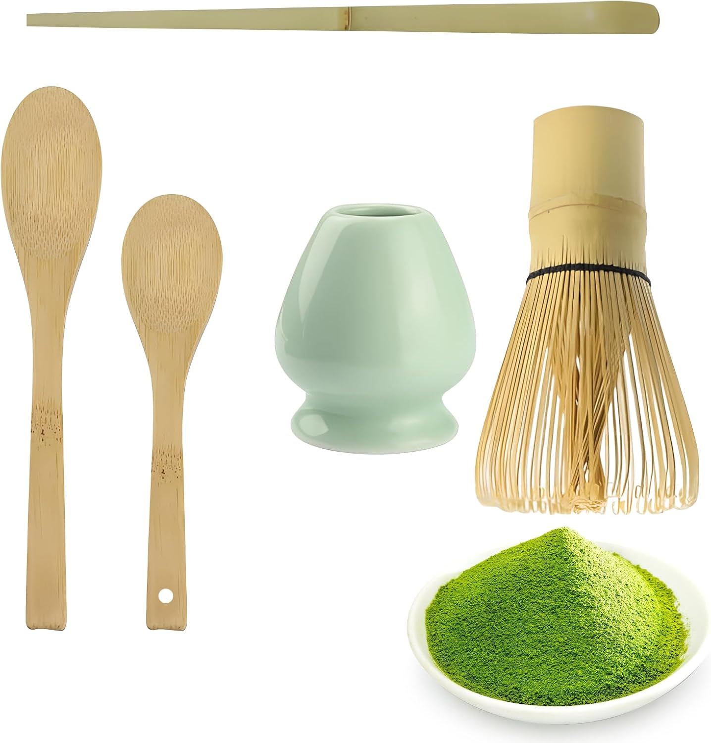 Matcha Tea Set Matcha Green Tea Whisk Set Matcha Ceremony Accessory Including Ceramic Tea Whisk Holder, Bamboo Whisk, Tea Spoon, Matcha Stirrer for Tea Ceremony Tea Drinking
