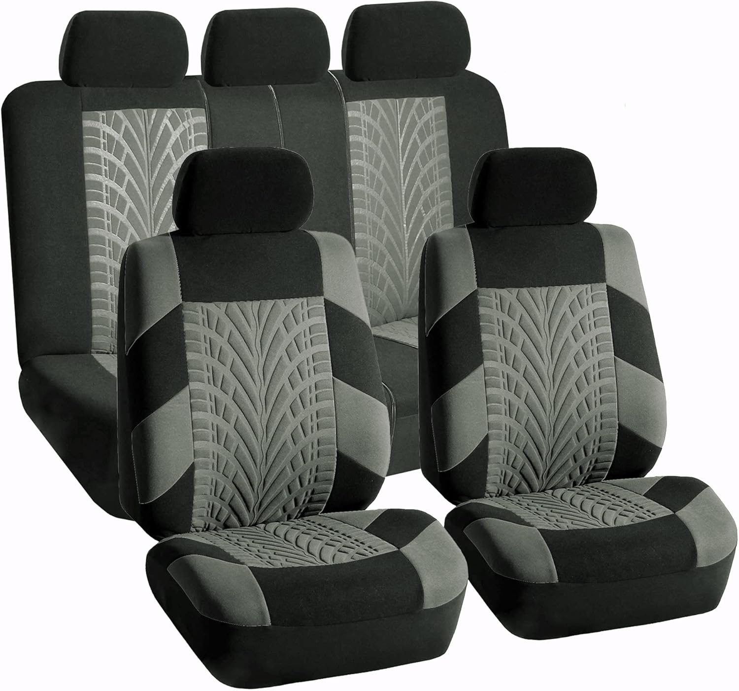 FH Group Car Seat Covers Full Set Gray Premium Cloth - Universal Fit, Automotive Low Back Front Seat Covers, Airbag Compatible, Split Bench Rear Seat, Washable, for SUV, Sedan