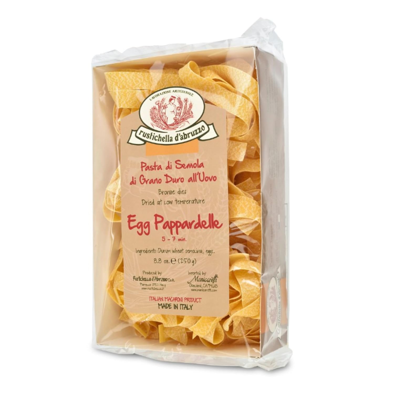 Rustichella d'Abruzzo Egg Pappardelle - 250g Wide Egg Pasta - Traditional Italian Flavor - Perfect for Chunky Sauces
