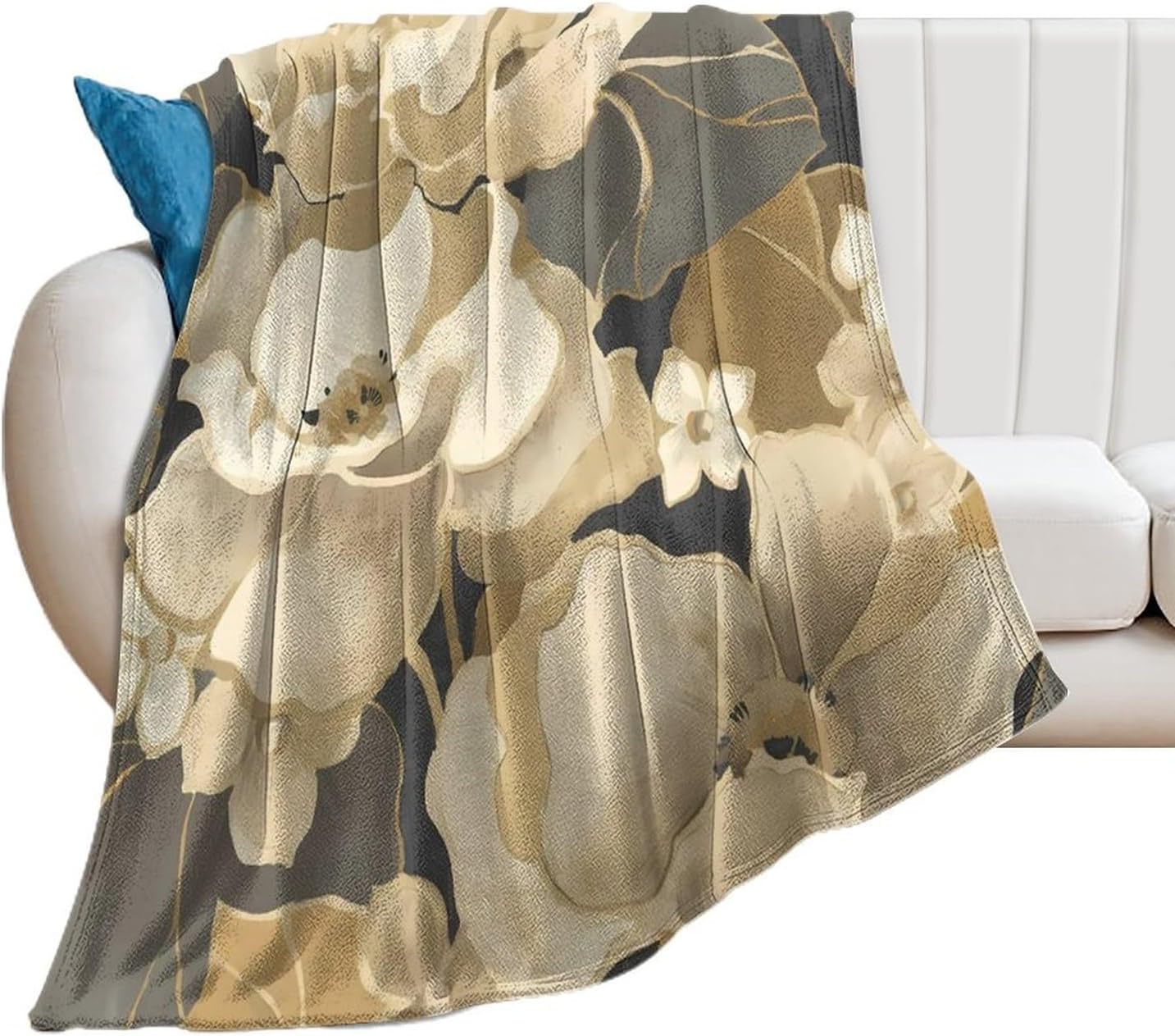 Nufar Ebony & Antique Gold Super Soft Warm Plush Blankets and Throws, Lightweight Cozy Fuzzy Blanket for Couch Sofa Bed 50"x60"