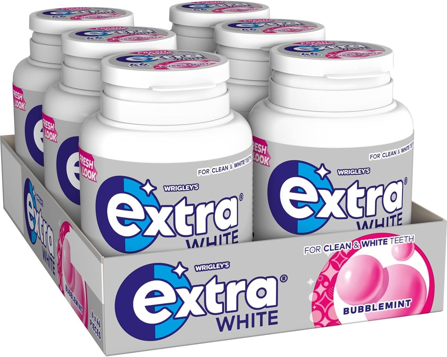 Extra White Bubblemint Sugarfree Chewing Gum, Bubblemint Flavour, Bright Smile, With Xylitol, Helps with Oral Hygiene for Healthy Teeth & Gums, 6 x 46 Packs