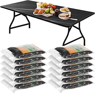 Boao 12 Pcs Plastic Table Cloths Disposable for Parties Picnic Table Covers with Elastic Fitted Elastic Table Cover Rectangle Waterproof for Indoor, Outdoor, Picnic, Camping (Black,6 Ft, 72 x 30 Inch)