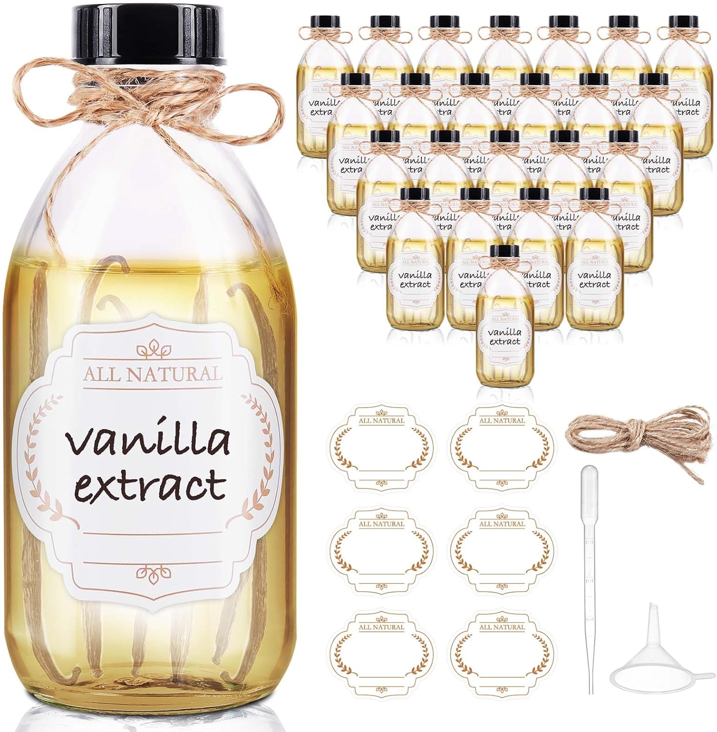 8 OZ Glass Bottles with Lids, 24 Pack Leakproof Glass Bottles for Vanilla extract Homemade, Food Storage, Juice, Essential Oils, Hot Sauce, Syrup, Beans, Boston Round Clear Bottle