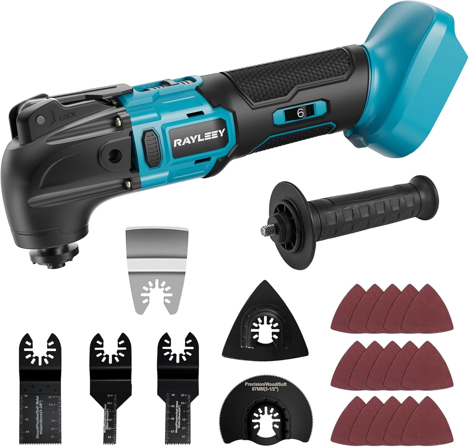 RAYLEEY Cordless Oscillating Multitool Compatible with Makita 18V Battery (No Battery), 23PCS Oscillating Tool Kit, 8500-21000 OPM, 6-Speeds, 4° Oscillation Angle, Quick Change Blade System