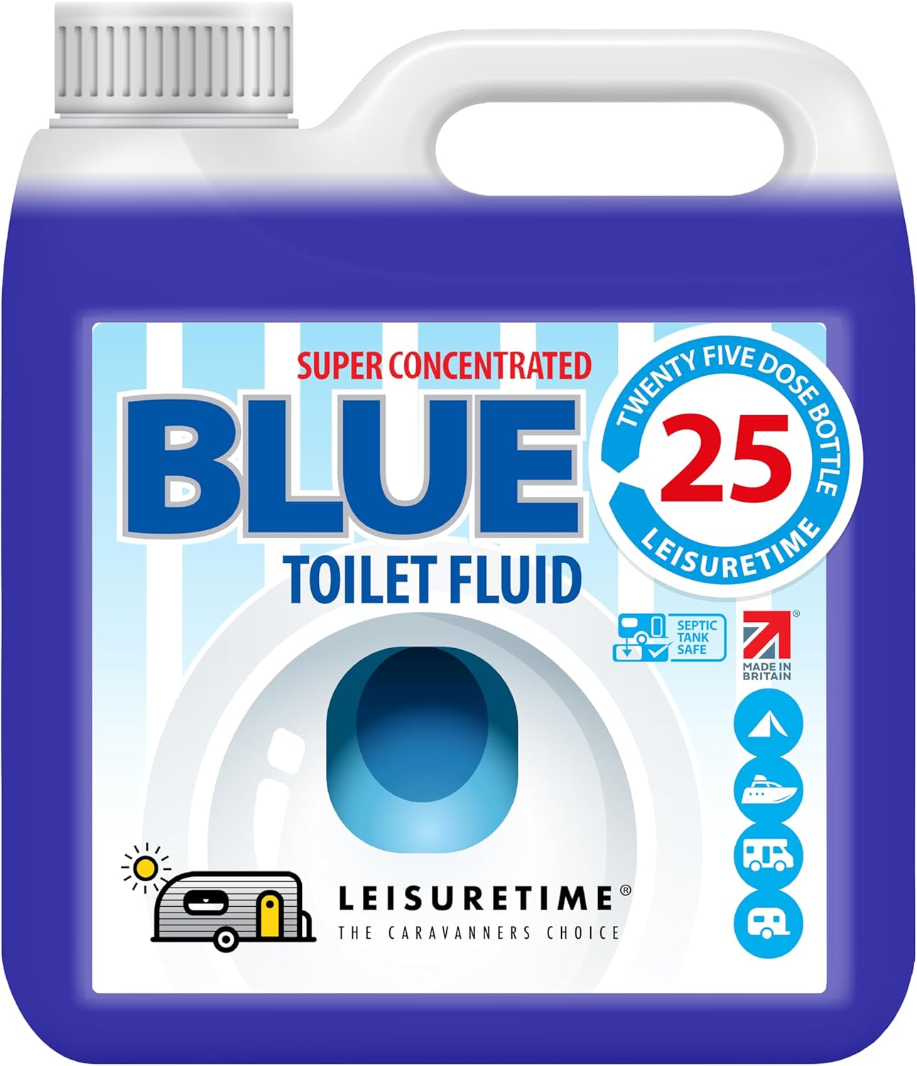 LeisureTime Concentrated Blue Toilet Fluid, 25 Treatments - Formaldehyde Free, Septic Tank Safe Toilet Cleaner Liquid for Cassette, Motorhome and Portable Toilets - Caravan Toilet Chemicals