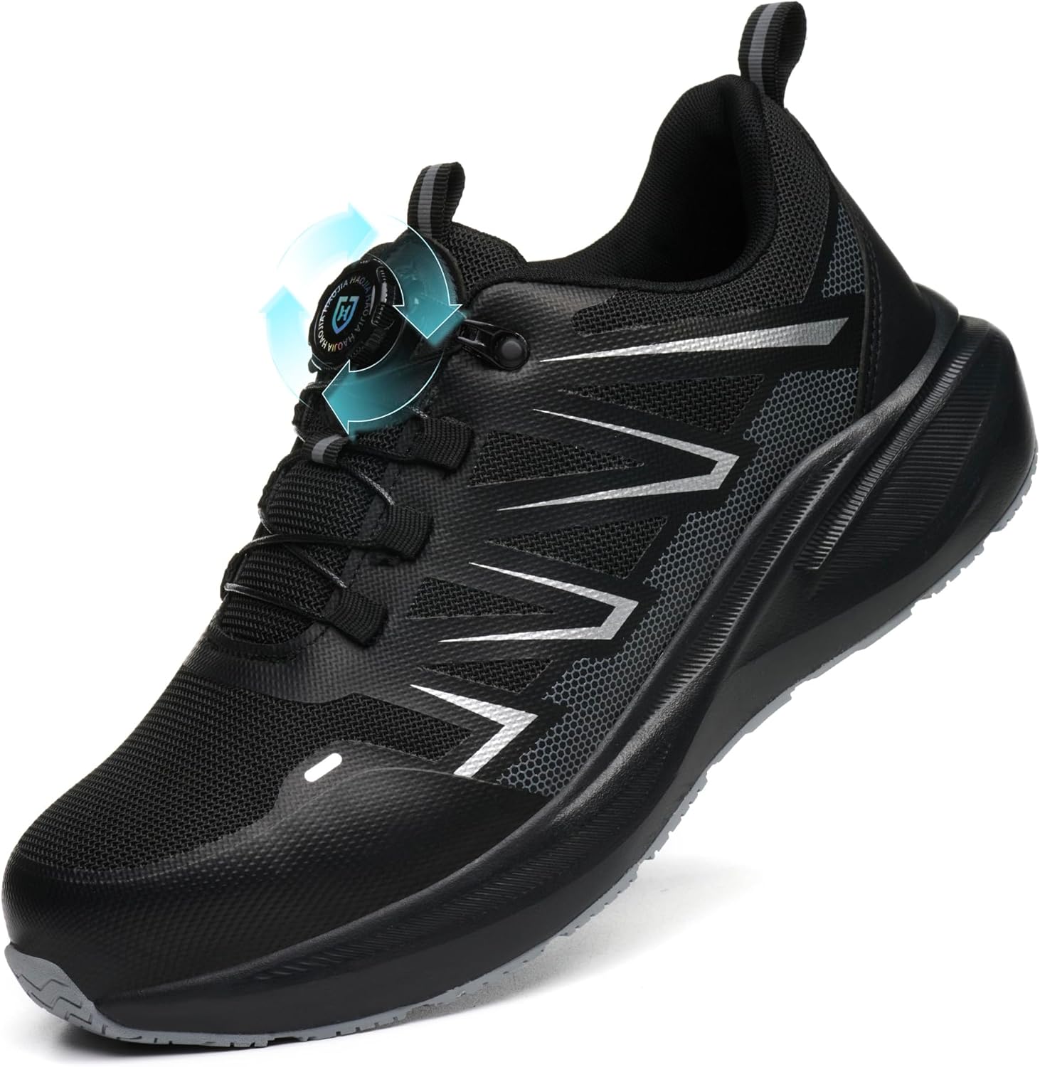 Safety Trainers Men Womens Lightweight Steel Toe Cap Trainers Non Slip Safety Shoes Puncture Proof Work Trainers Breathable Industrial Work Shoes with Swivel Buckle Shoelaces