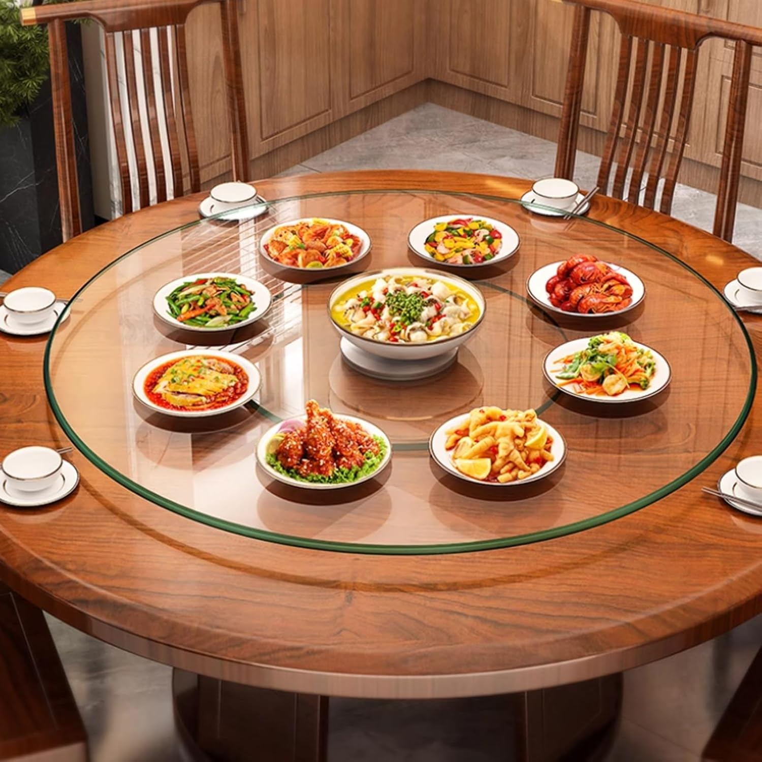 AYHARYLH Glass Lazy Susan Turntable Dining Table 80 Cm (30 Inch) Tempered Glass Lazy Susan Swivel Large Tabletop Serving Plate With Silent Bearing Centerpieces For Dining Table Serving Plate