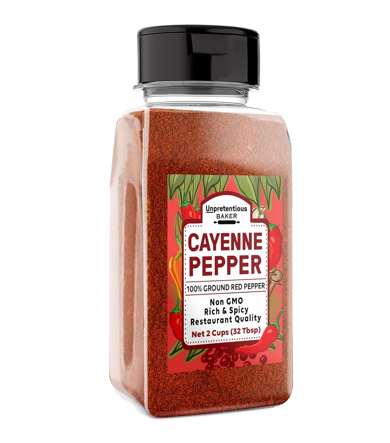 Unpretentious Ground Cayenne Pepper, 2 Cup Shaker, Pure & Natural, Fresh, Gluten-Free (9.6 Ounce)