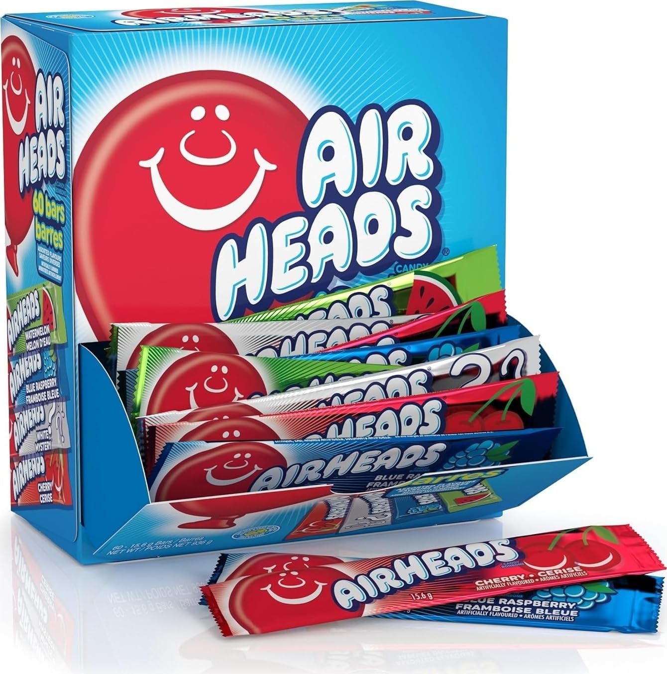 Airheads Full-Size Candy Bars, Assorted Taffy Variety Pack, 60 Count Box