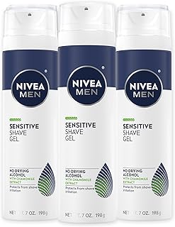 NIVEA MEN Sensitive Shave Gel with Vitamin E, Soothing Chamomile and Witch Hazel Extracts, No Drying Alcohols, 3 Pack of 7 Oz Cans