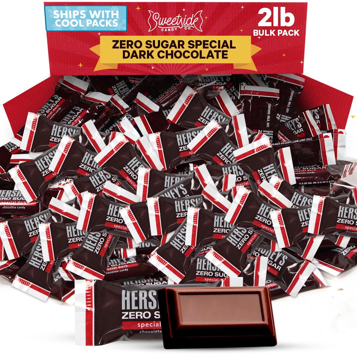 Hershey Zero sugar - 2 pounds - Special Dark Chocolate Candy Bulk Pack Individually Wrapped Sugar Free Chocolate Candy Bar Snack Size for Office Cravings.