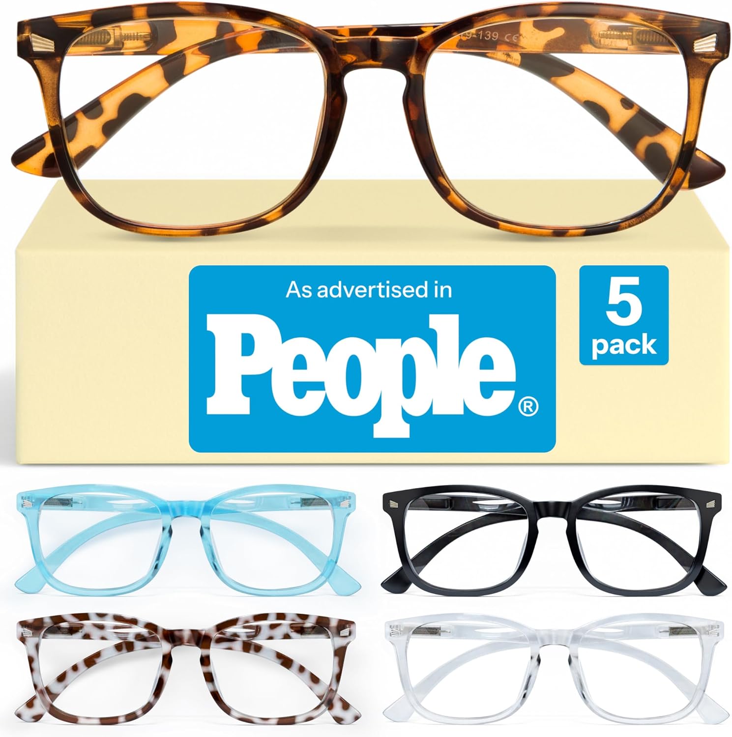 CCVOO 5 Pack Reading Glasses Blue Light Blocking, Filter UV Ray/Glare Computer Readers Fashion Nerd Eyeglasses Women/Men (*C1 Mix, 2.0)