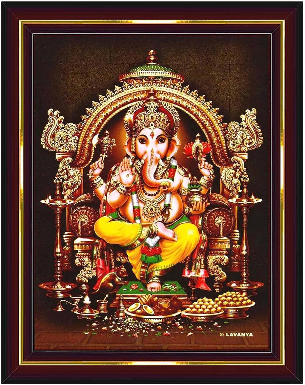 Pavan Photo Laminations Lord Ganesha Ganesh Ganpati Ganapathi Hanging Wall Painting Framed Home Decor (Wood,Matte,Brown,Small Size,6 x 8 Inch) B13S