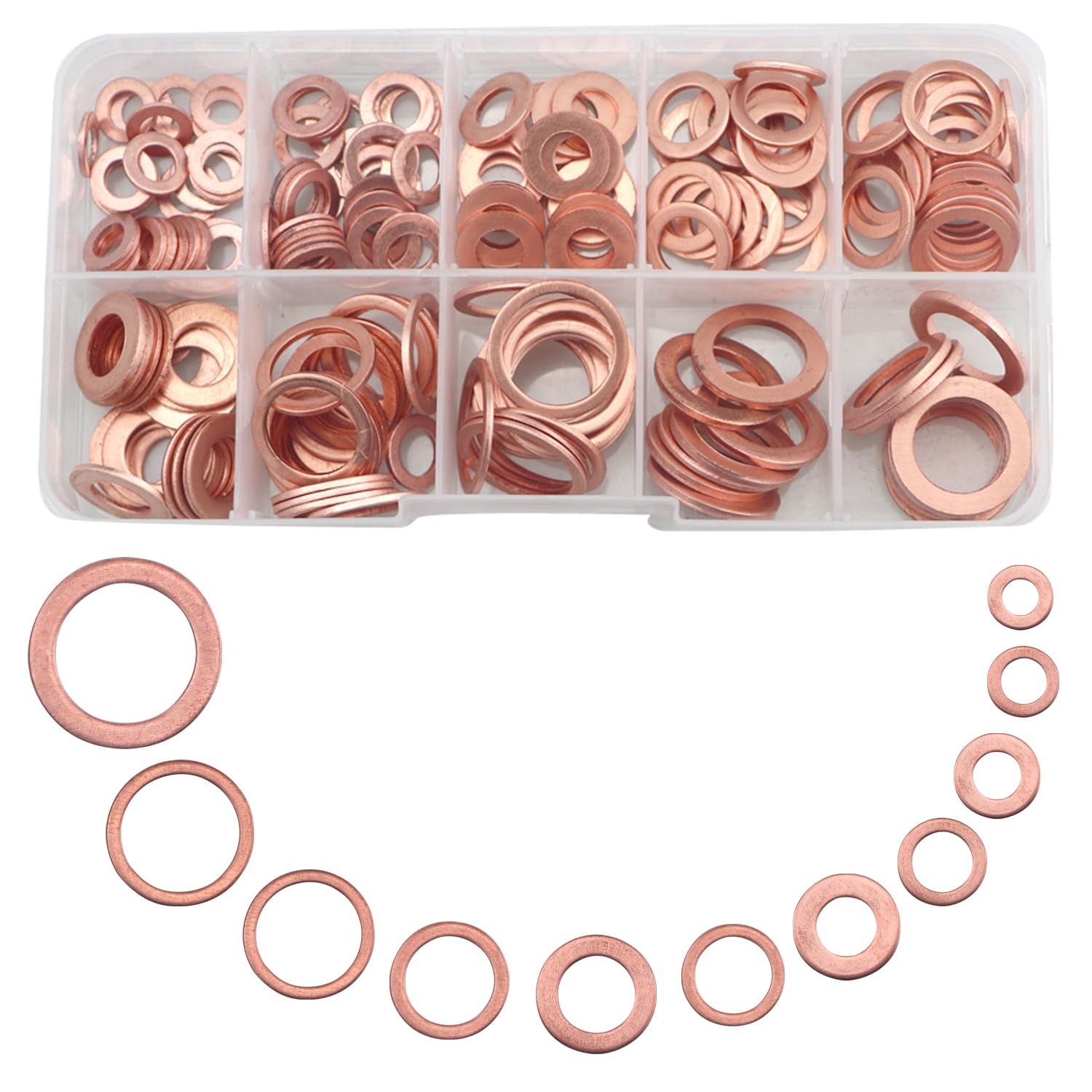 Lemiyoo 255 Pcs Copper Washers Assorted,11 Sizes Flat Metal Washers Kit For Screws And Bolts,Copper Sealing Gasket Set For Sump Plug(M5/6/8/10/12/14/16/20)