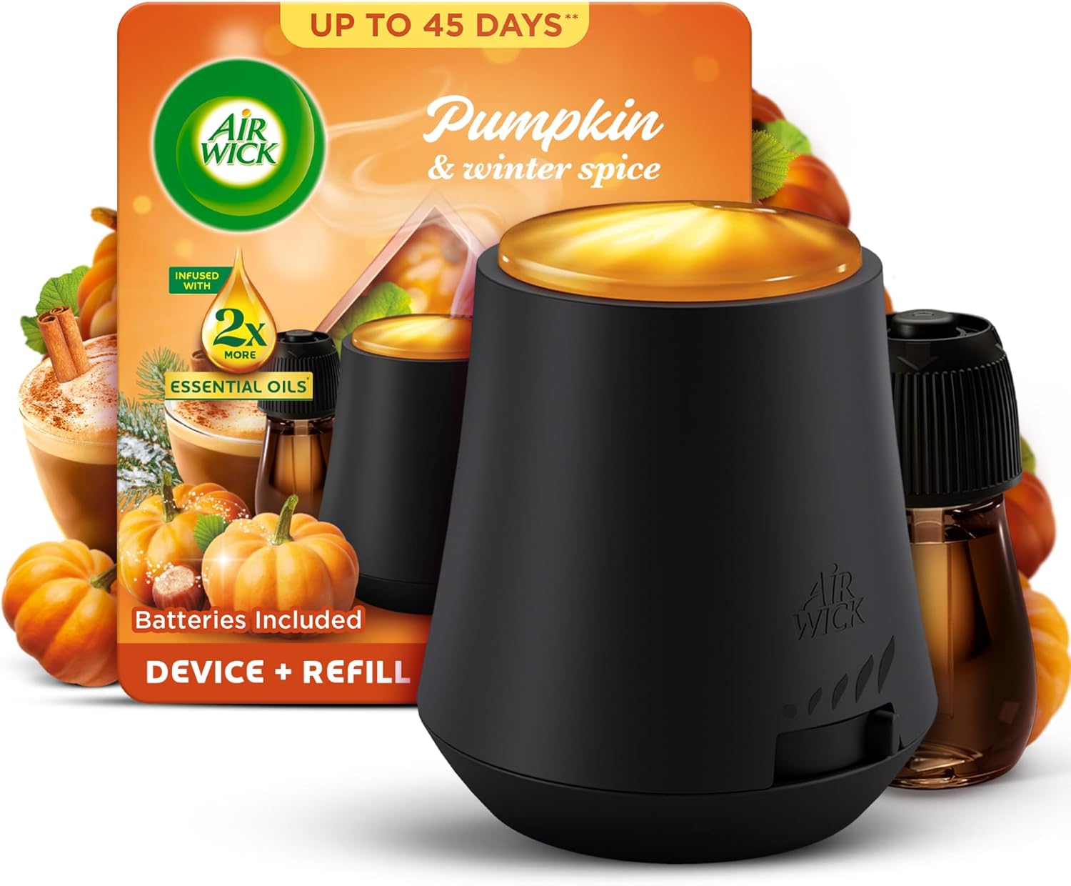 Air Wick Essential Mist Diffuser Kit, Pumpkin Spice & Everything Nice,1 Device & 1 refill (20 ml), Natural Essential Oils, Last up to 45 days, Air freshener