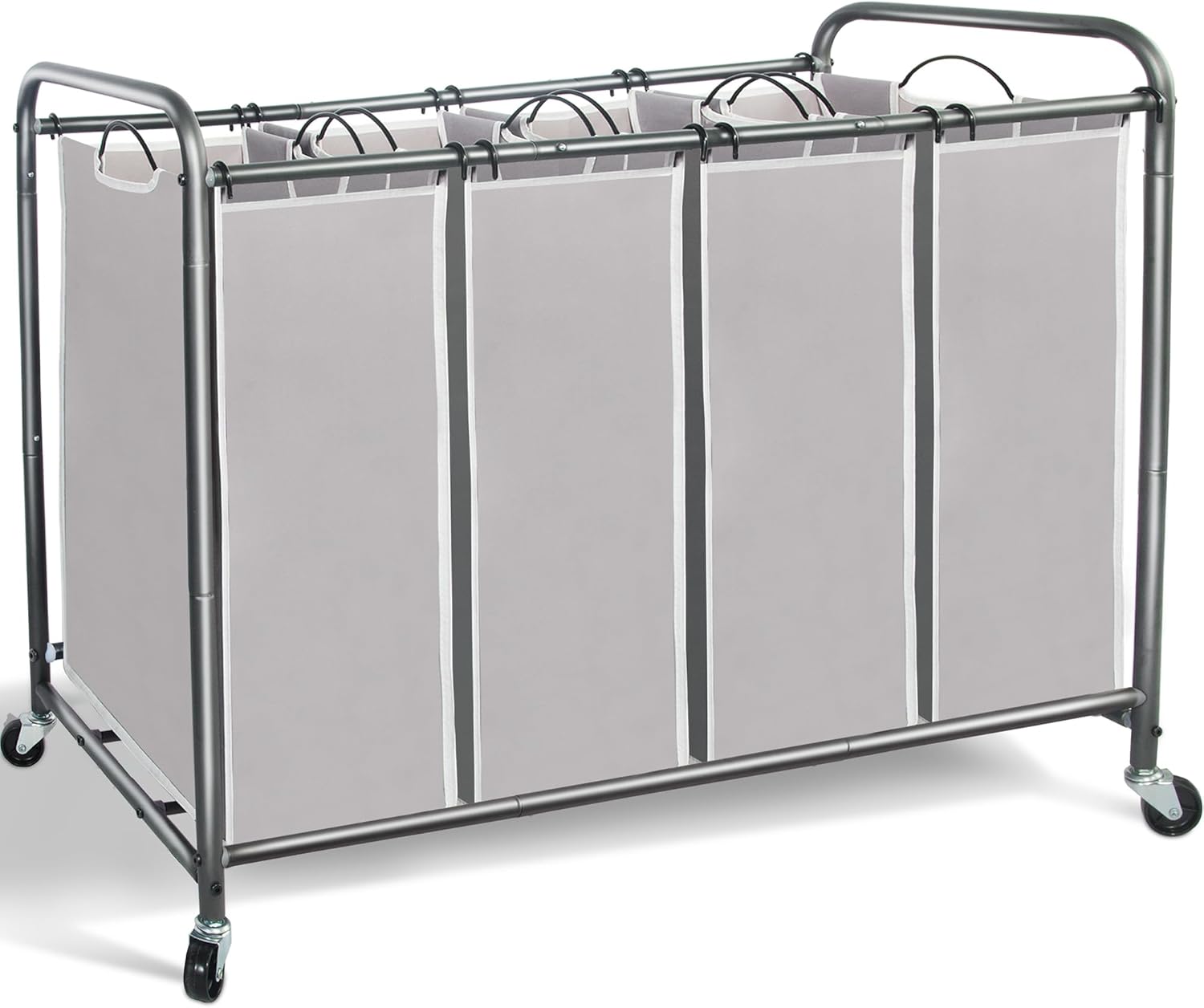 STORAGE MANIAC Laundry Sorter 4 Section, Laundry Hamper with Wheels, Laundry Basket Sorter, Laundry Separator Hamper, Laundry Divider Hamper, 4 Bag Laundry Hamper with Wheels and Removable Bags, Gray