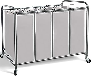 STORAGE MANIAC Laundry Sorter 4 Section, Laundry Hamper with Wheels, Laundry Basket Sorter, Laundry Separator Hamper, Laundry Divider Hamper, 4 Bag Laundry Hamper with Wheels and Removable Bags, Gray