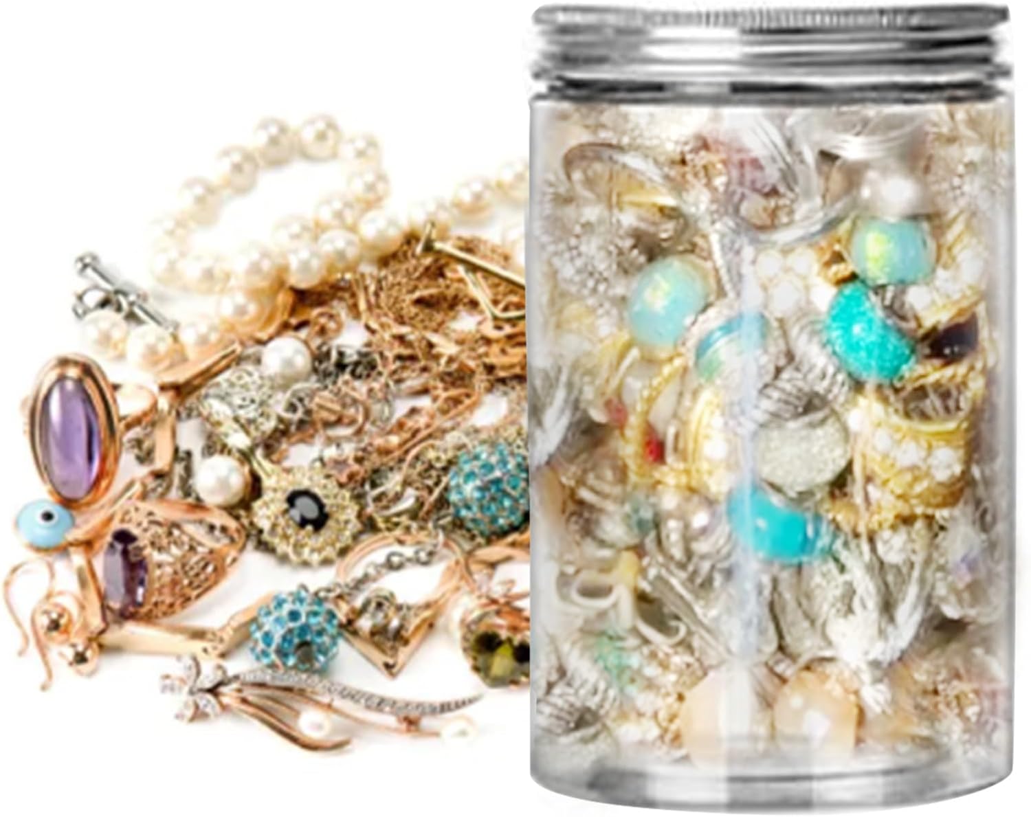 Mystery Jewelry Gift Box Set for Women, 40-45 Pieces, Necklace Earrings Rings Bracelet Keychain Hair Clips