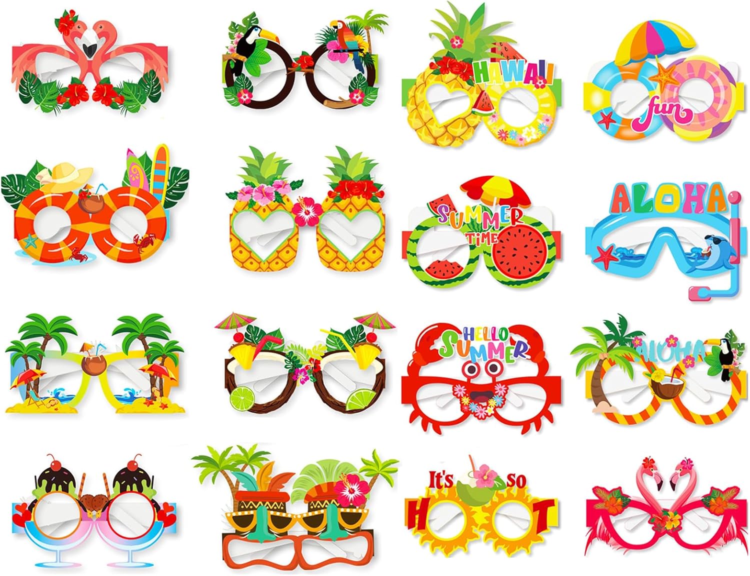 16 Pcs Hawaiian Funny Glasses for Adults Tropical Party Sunglasses Novelty Party Glasses Party Paper Glasses Hawaiian Novelty Beach Glasses Summer Fancy Dress Party Supplies Decoration for Kids