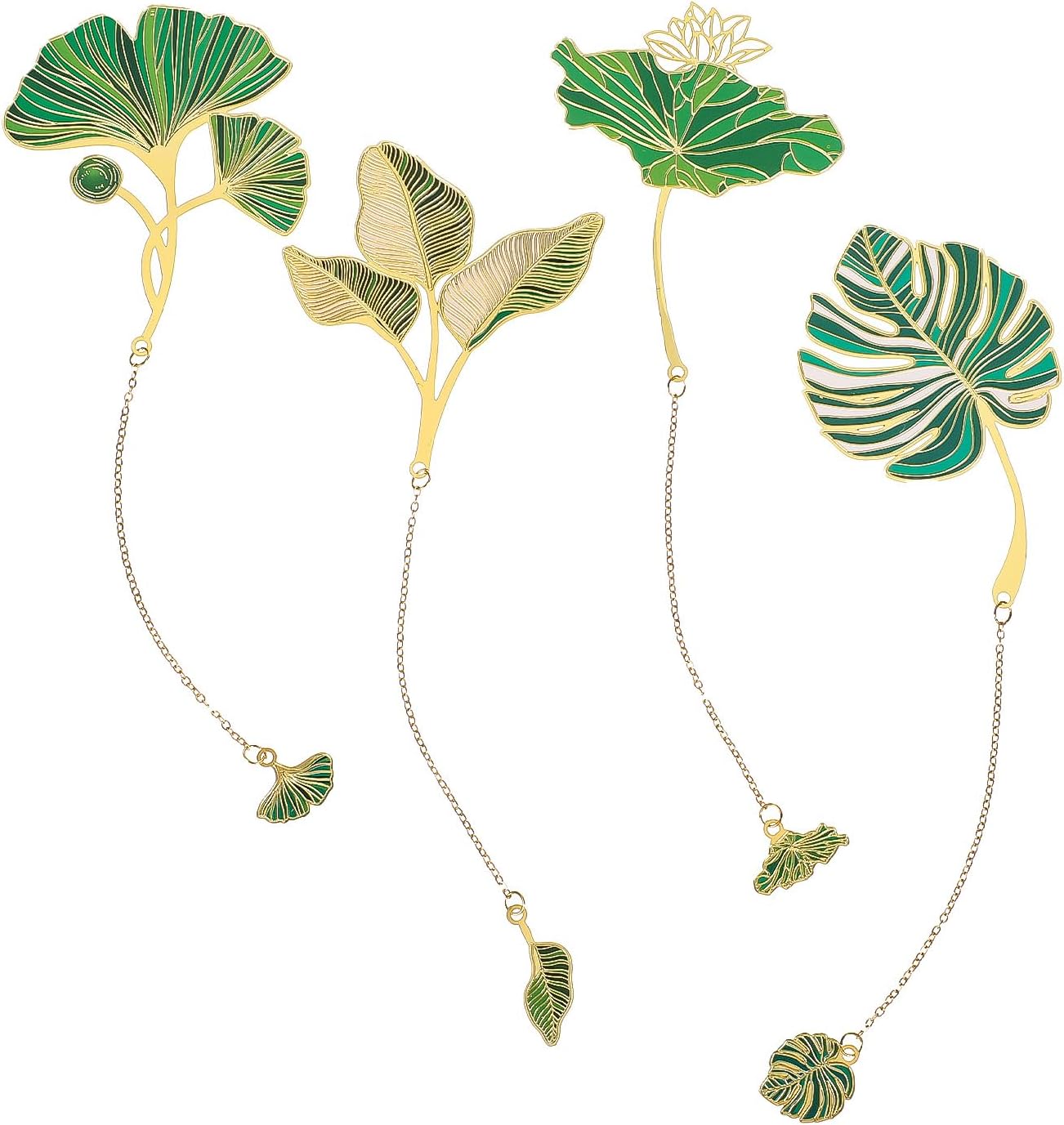 4pcs Metal Bookmarks with Chain Lotus Leaf Bookmark Birthday Gifts Teacher Christmas Gifts Unique Plant Gifts Literary Accessory Appreciation Stuffers for Women Grils Readers Writers Book Lovers