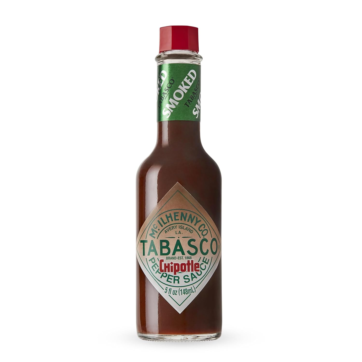 TABASCO Brand Chipotle Pepper Hot Sauce, Medium Heat, Glass Bottle, Smoky & Smooth, Great for Marinating or Grilling Meats, Chicken Burritos, & More, 5 Fl Oz (Pack of 1)