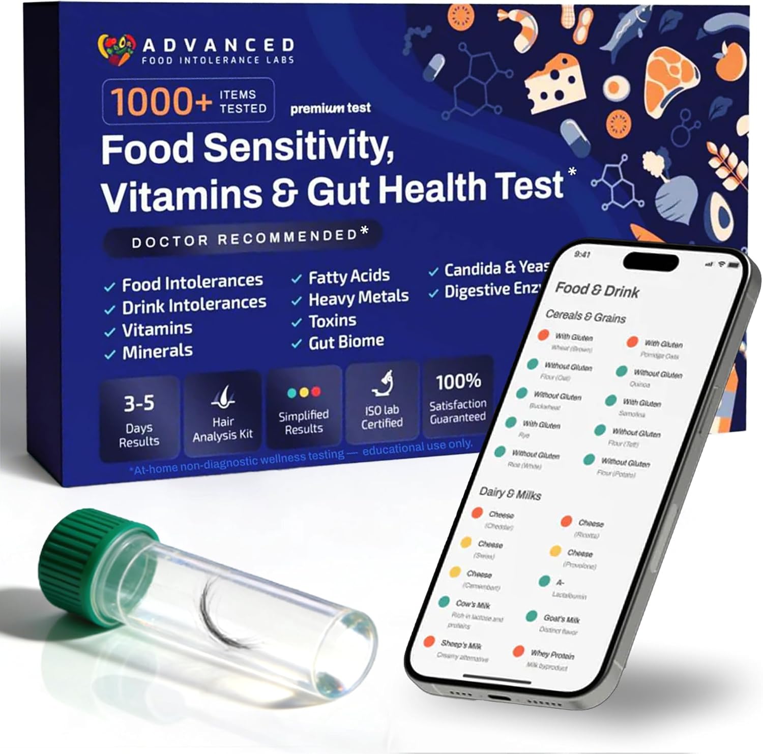 AFIL Food Sensitivity Test kit - 1000+ Foods, Drinks, Vitamins & Gut Health | At-Home Wellness Food Intolerance Test Kits for Adults & Kids - Non-Invasive Wellness Indicator | 1000+ Items Premium