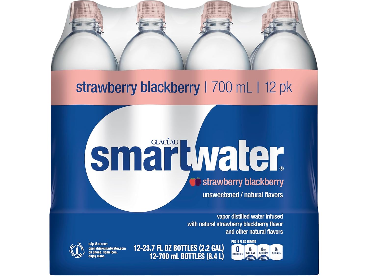 smartwater Strawberry Blackberry, Vapor Distilled Premium Bottled Water, 23.7 Fl Oz, 12 Pack, Strawberry Blackberry, 23.7 Fl Oz (Pack of 12), 23.7 Fl Oz (Pack of 12)