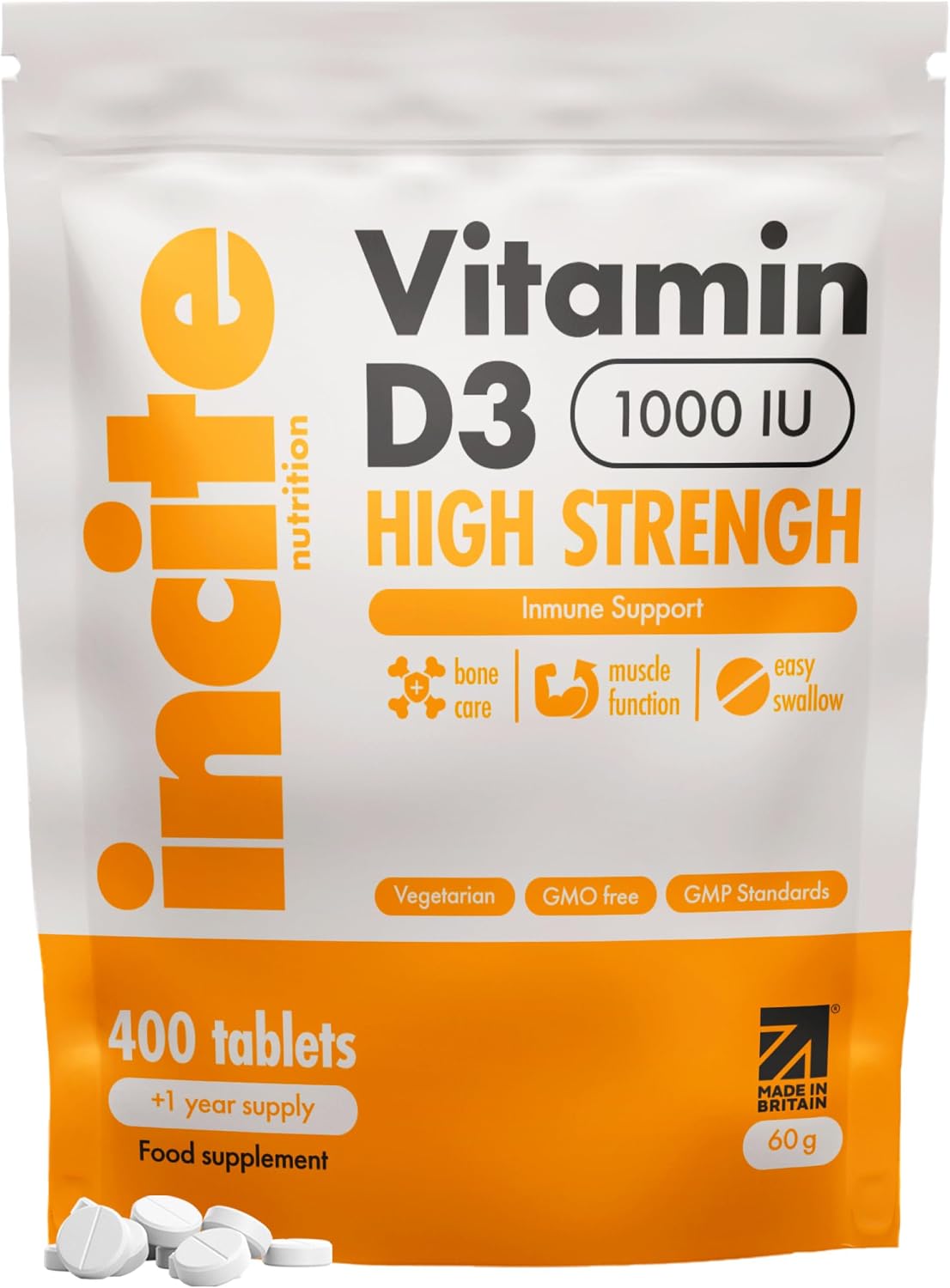 Vitamin D 1000iu - 1+ Year Supply - High Strength 400 Easy Swallow Tablets - One a Day High Strength Cholecalciferol VIT D3 - Vegetarian Supplement - Microtablets - Made in UK