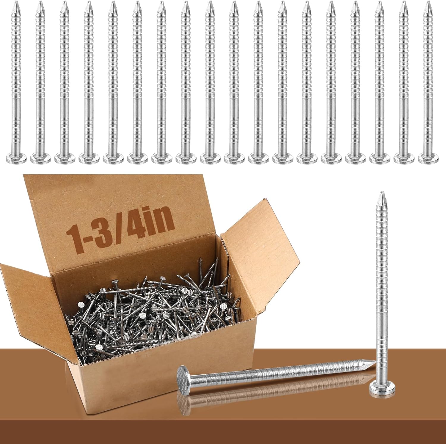 Tandefio 2 Pound Box Siding Nails Roofing Tile and Slating Nails Rust Resistant 304 Stainless Steel Nails Hardware Nails for Redwood, Cedar Wood Siding Nail, Decking, Roof Slating(1-3/4 Inch)