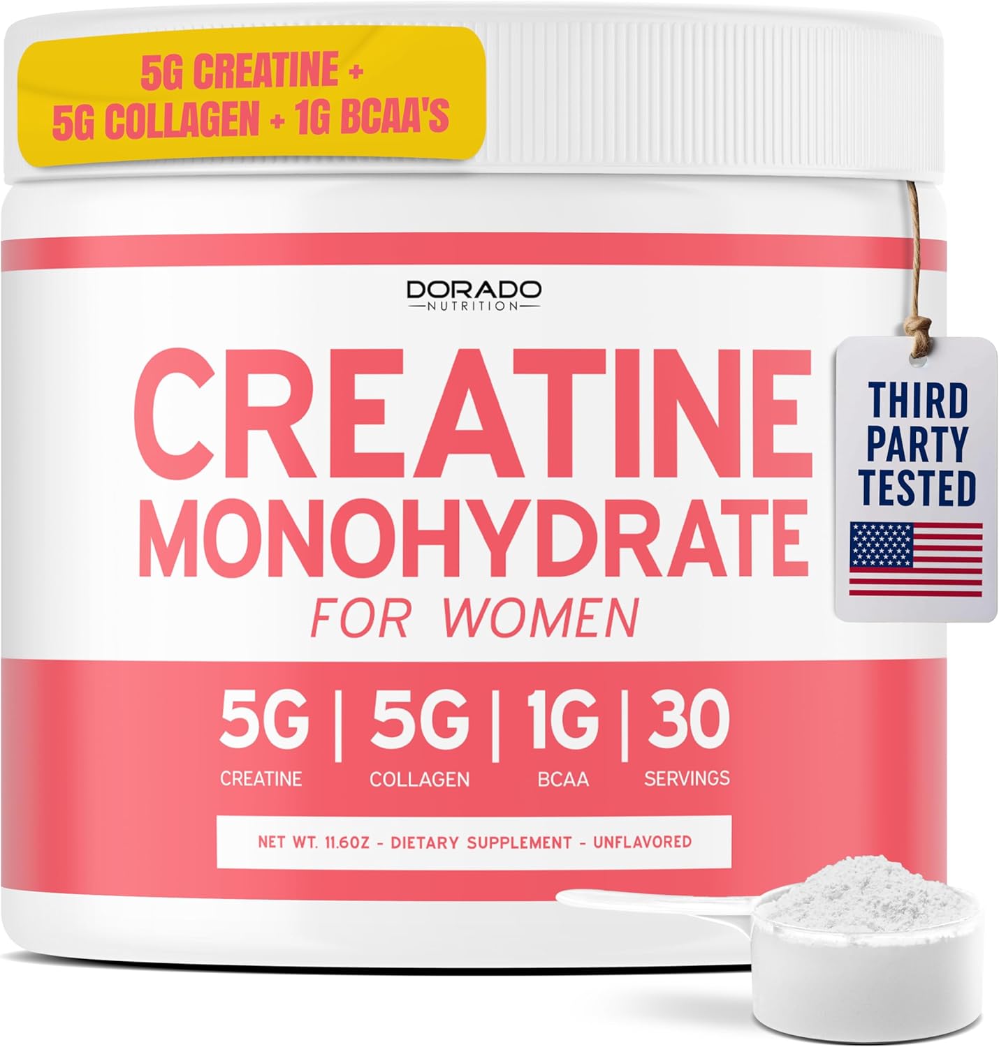 Creatine for Women | Creatine Monohydrate Powder 5G + 5000mg Collagen + 1000mg BCAA 2:1:1 Powder (30 Serving) Support Glutes, Lean Muscles, Recovery, Energy & Stamina Non-GMO, Gluten Free - USA Made
