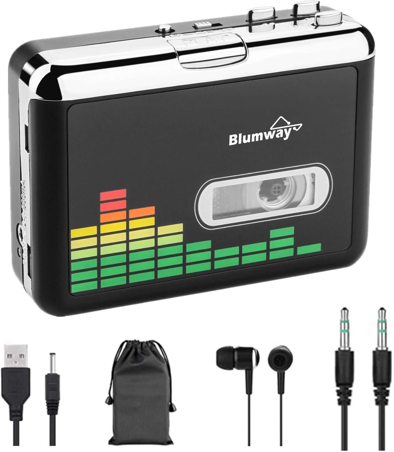 BlumWay Portable Cassette Recorder Player, Audio Music Cassette Tape to Digital Converter Player with Earphone, No Need Computer