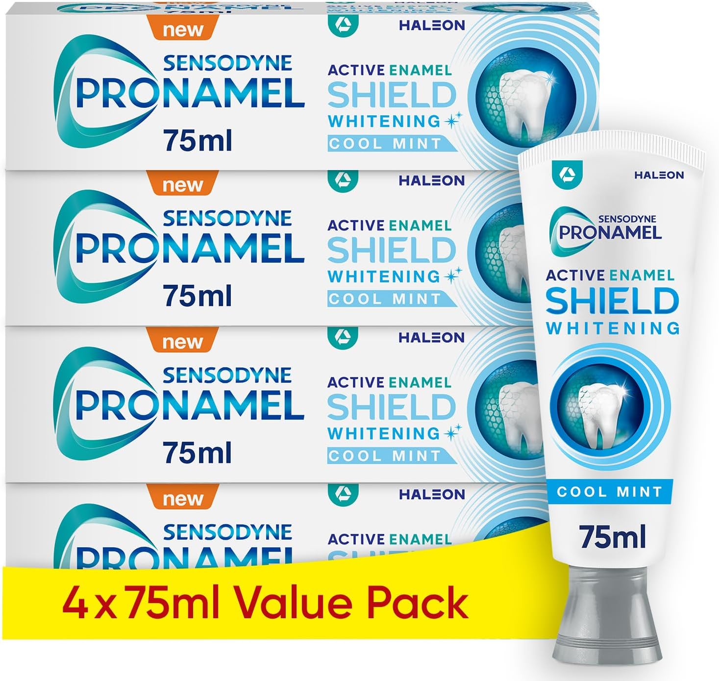 Sensodyne Pronamel Toothpaste Multipack Active Enamel Shield, Whitening Toothpaste, cool Mint, 4 x 75ml
