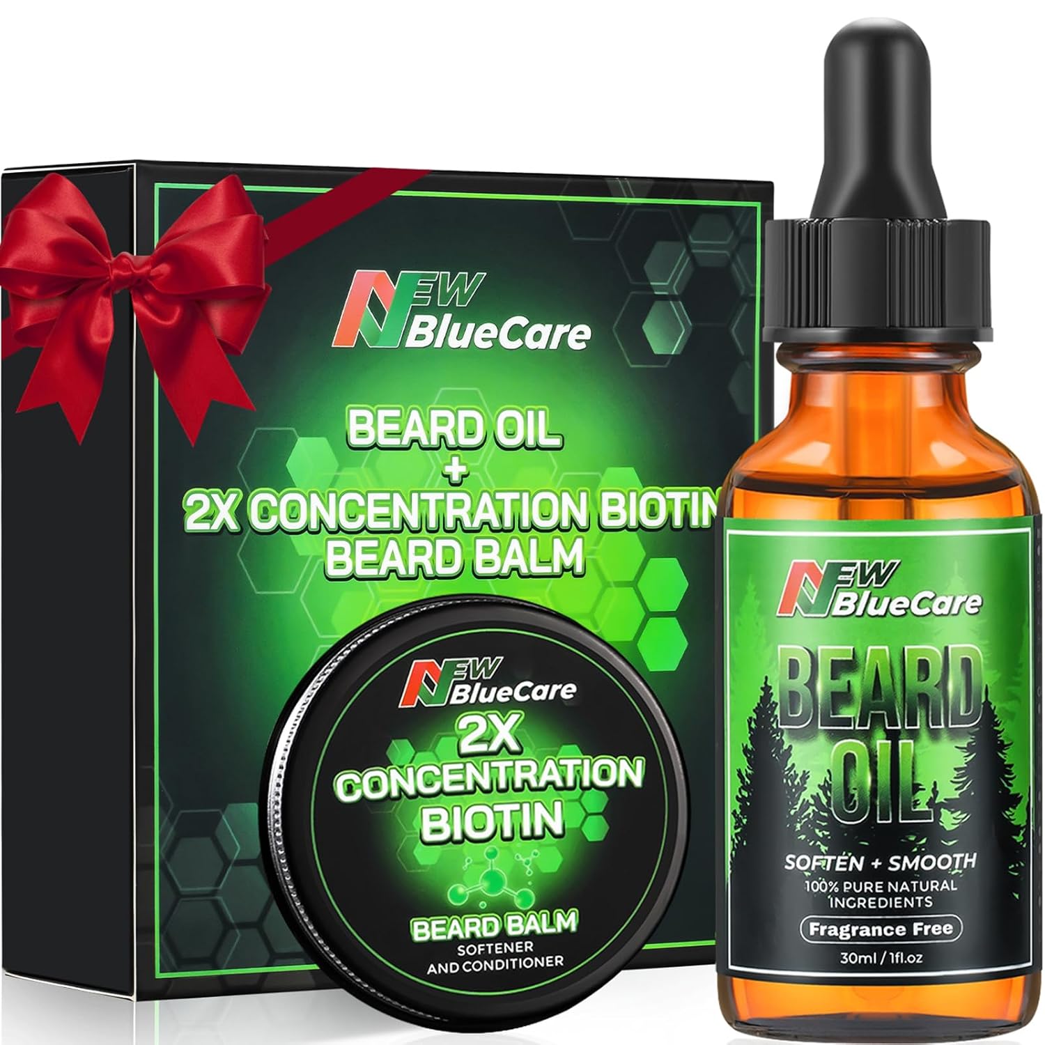 Beard Oil and Beard Balm for Men -Unscented Beard Growth Kit for Men Soften and Moisture - Natural & Organic Jojoba, Argan, Shea Butter - Beard Care Kit for Dad, Husband, Boyfriend