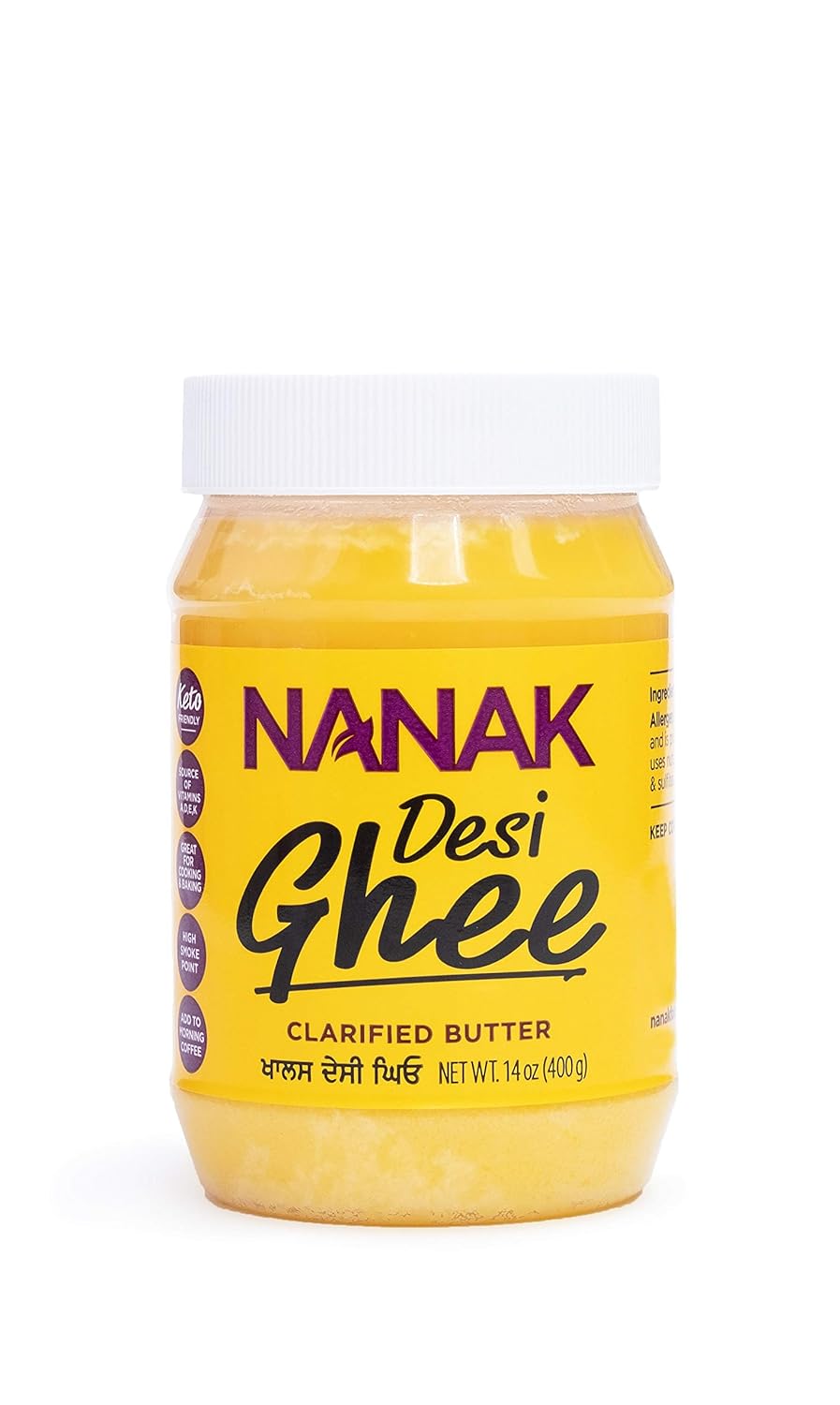 Nanak Desi Ghee Clarified Butter - Premium Quality, Keto Friendly, Certified Paleo, Lactose-Free, Source of Vitamins A & D Great Alternative for Butter Suitable for Cooking (14 oz)