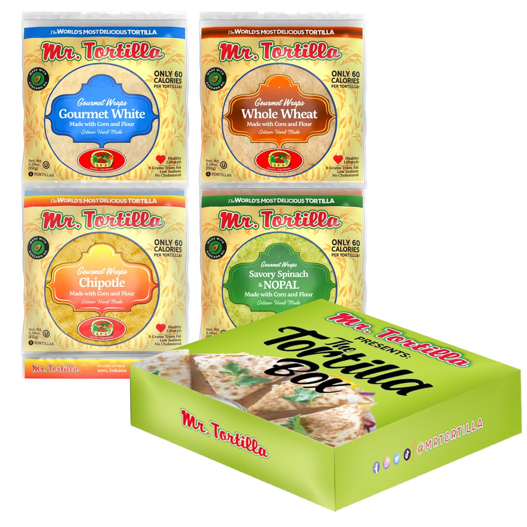 Mr. Tortilla 60 Calorie Wraps - 6" Delicious Artisan Flour Tortillas - Soft Taco Shells made with Avocado Oil - Tortilla Wraps for Burrito, Quesadillas, Enchiladas - (Variety Pack, 32 Count)