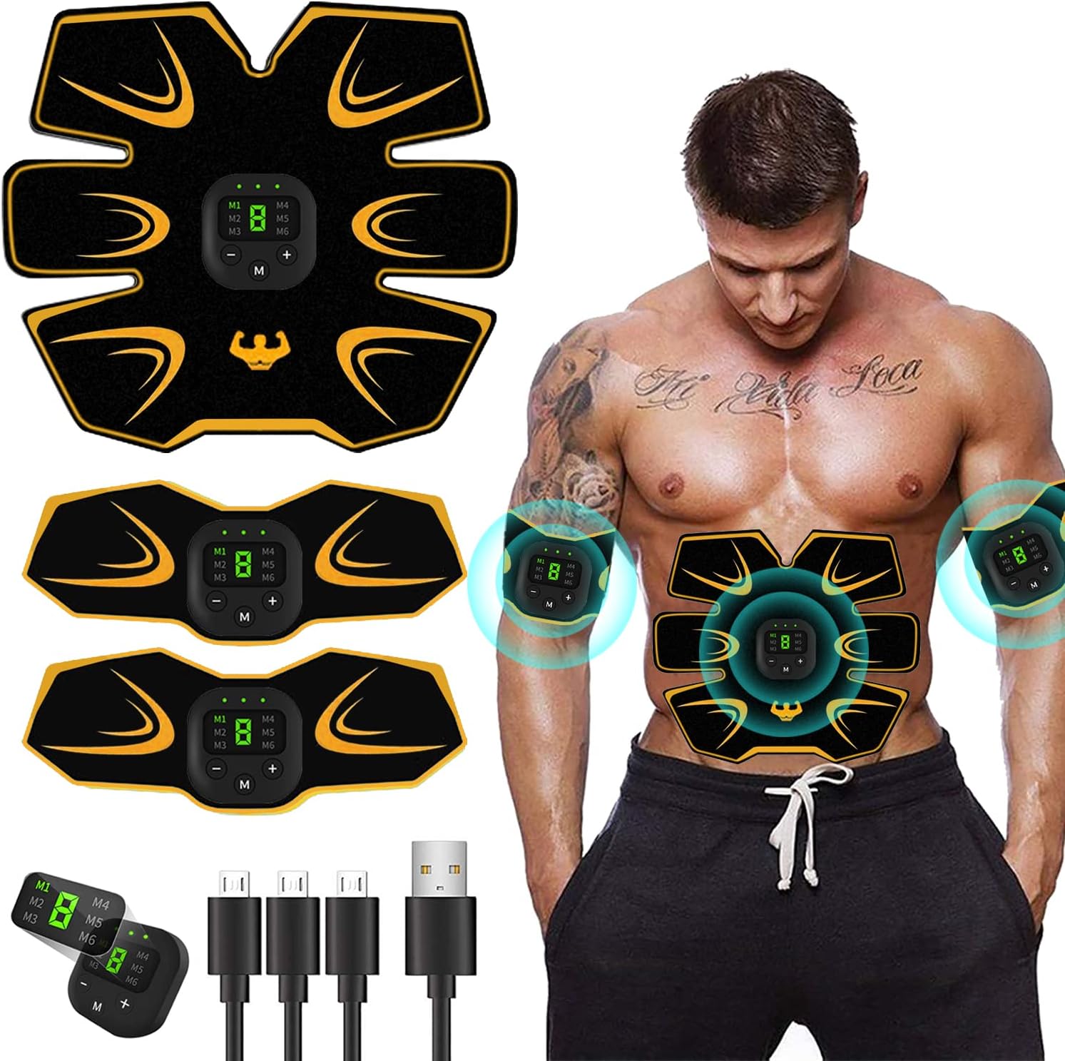 WARDBES Abs Trainer, EMS Training Device, Abdominal Muscle Trainer, Abdominal Trainer with 6 Modes & 9 Intensities, Portable Muscle Stimulator, for Abdomen, Arm, Leg Fitness Training