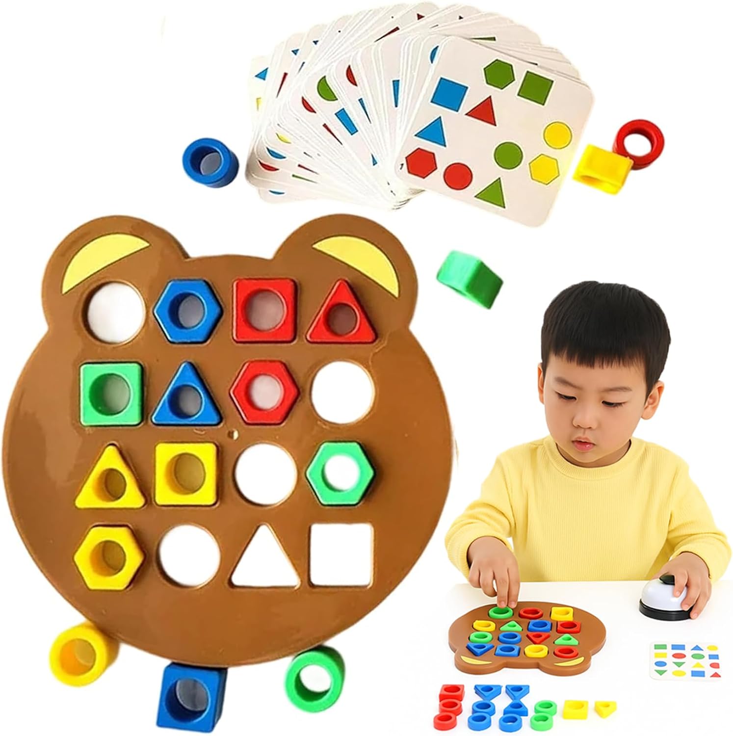 Cyqfei Hailoyearn Shape Matching Game - Shape Matching Game Color Sensory Educational Toy, Puzzles Geometric Shape's Quick Matching's Board With Bell, Brings Hours of Family Fun and Joy (SetA)