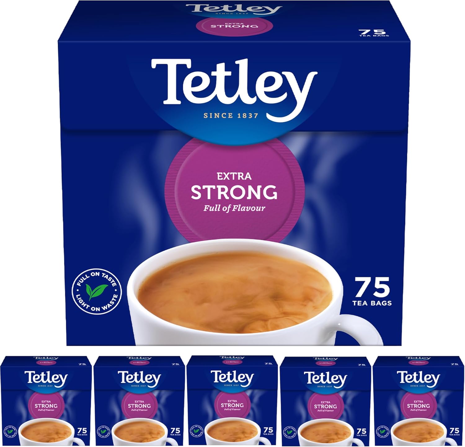 Tetley Extra Strong Black Tea Bags - Deep, Rich & Invigorating Flavour - Infused with Assam for Strength - Stronger Brew for Tea Lovers - Rainforest Alliance Certified - 450 Teabags (6x75 Pack)