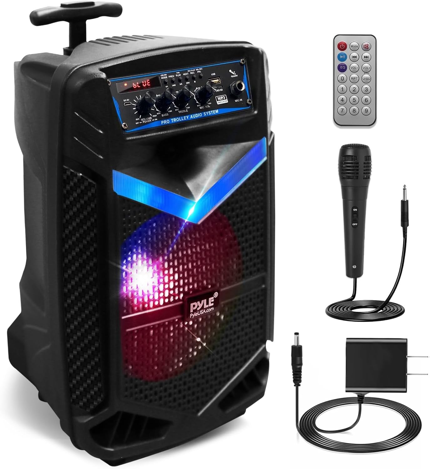 Portable Bluetooth PA Speaker System – 400W Rechargeable Outdoor Bluetooth Speaker with 20 cm Subwoofer, 2.5 cm Tweeter, Recording, Mic Input, Party Lights, USB/SD, and Radio