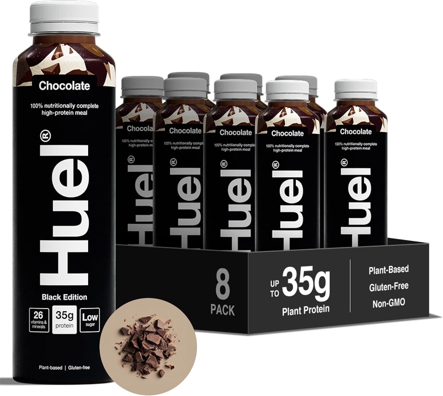 Huel Black Edition Ready-to-drink, 8 x 500ml Bottles, Protein Shakes, Chocolate Flavour, High Protein Drink, 35g Protein Per Bottle, Rich in Vitamin D, Fatty Acids, Calcium, Ready Meals