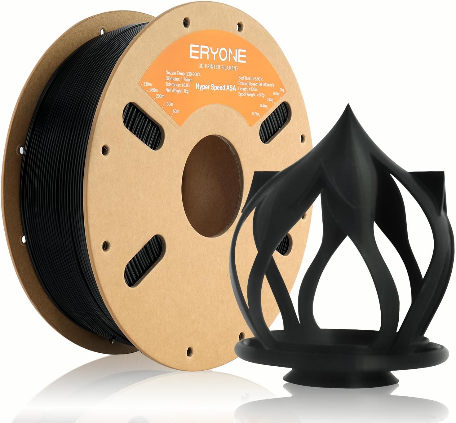 ERYONE High Speed ASA Filament 1.75mm +/- 0.03mm, Rapid ASA Filament, 3D Printing Filament, 30-200mm/s Hyper Speed ASA Filament, 1kg (2.2LBS)/Spool, Black