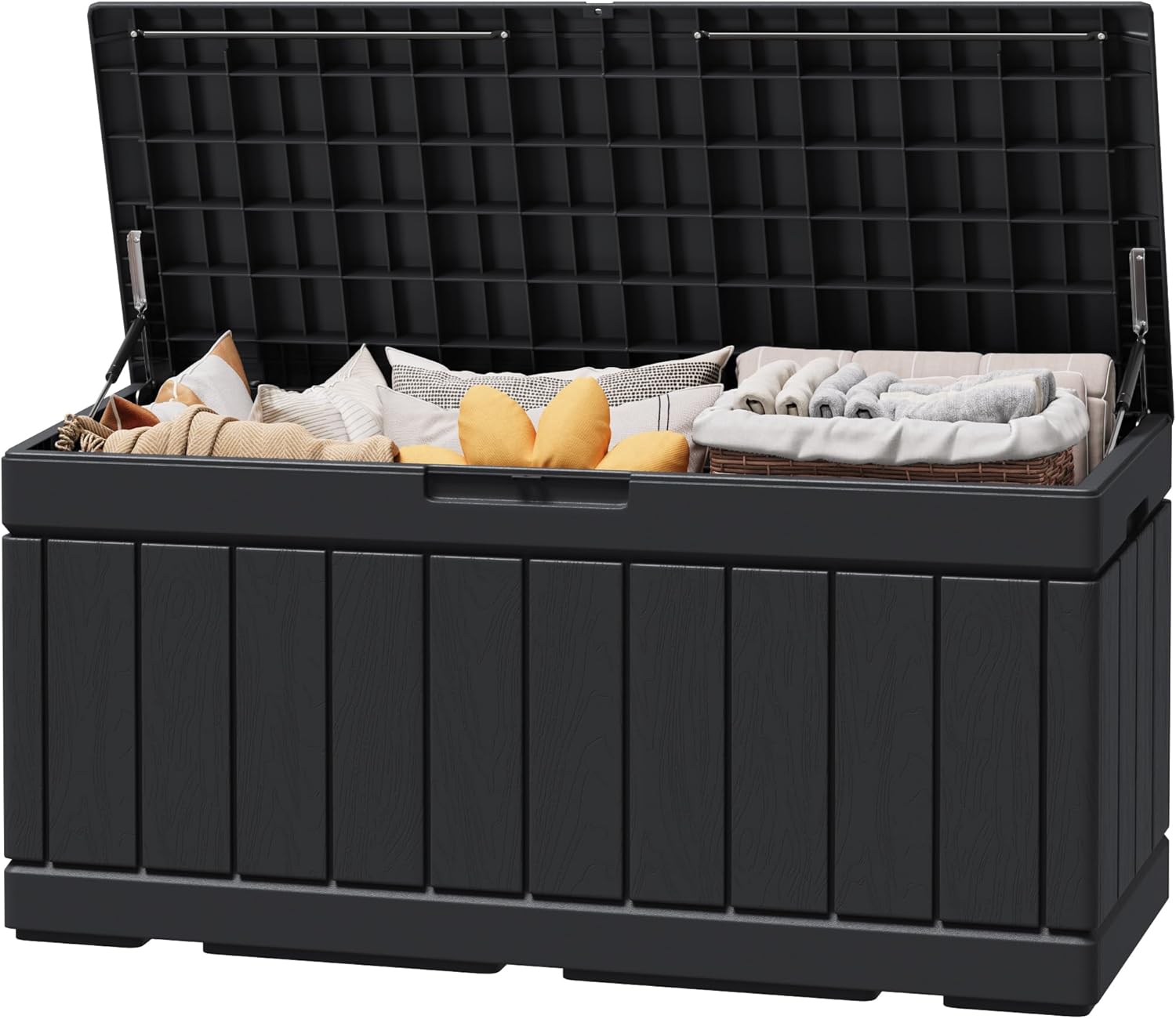 Greesum 82 Gallon Resin Deck Box Large Outdoor Storage for Patio Furniture, Garden Tools, Pool Supplies, Weatherproof and UV Resistant, Lockable, Black