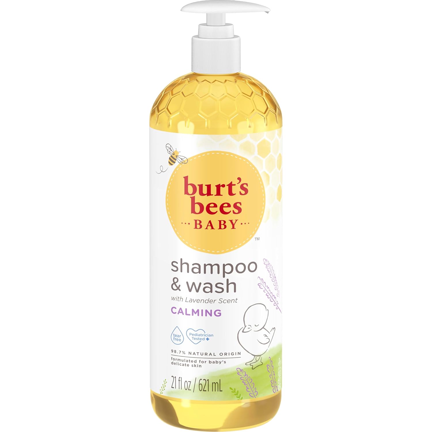Burt's Bees Baby Shampoo and Body Wash with Lavender, Calming Tear Free Baby Soap, 98% Natural Origin, 21 Fl Oz