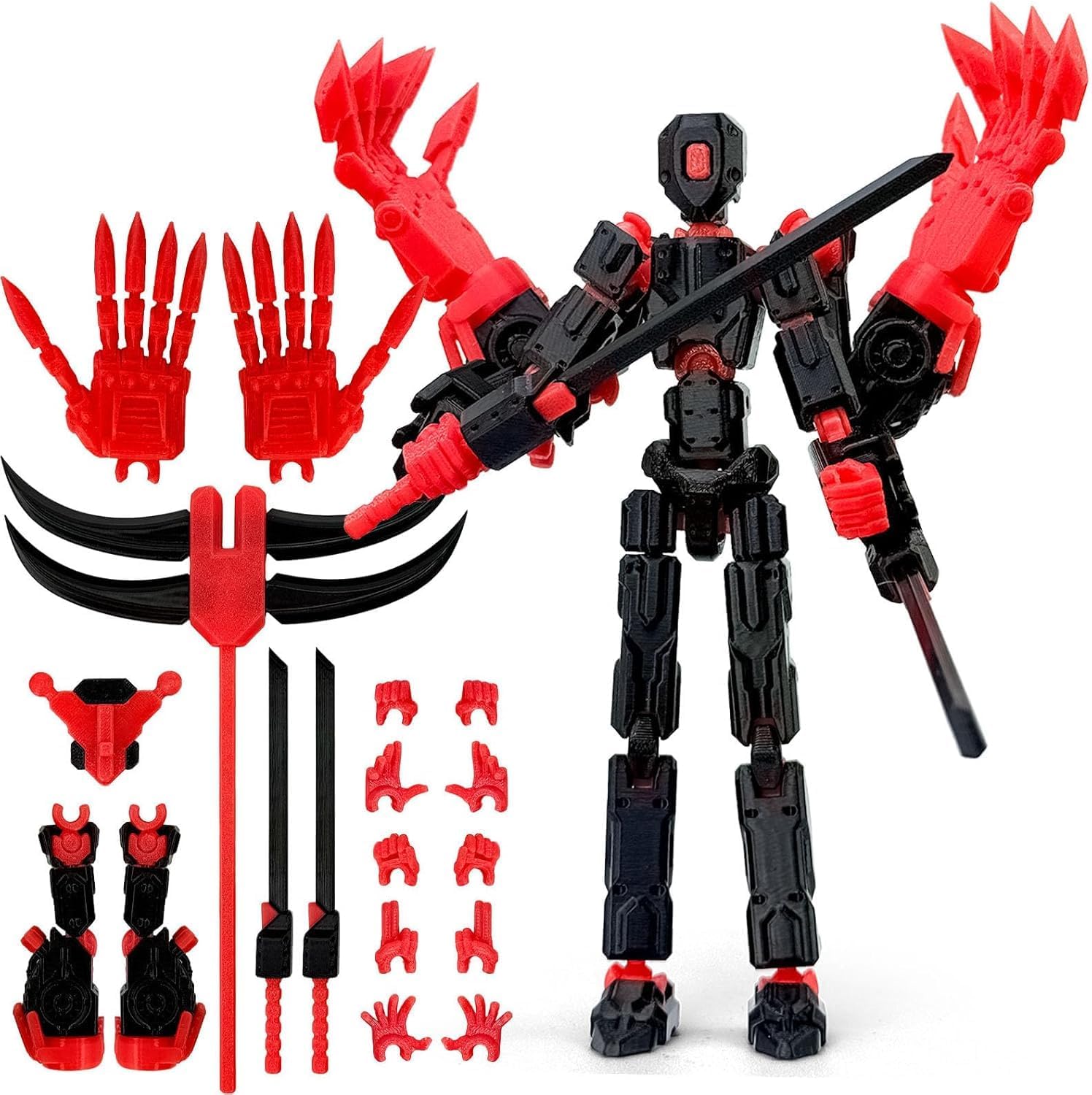 Starnearty 8Inch New T13 Action Figure, Assembly Completed 3D Printed Multi-Jointed Movable Toy Titan Dummy 13 Action Figures Desktop Decorations for Game Lovers Toy (Black Red)