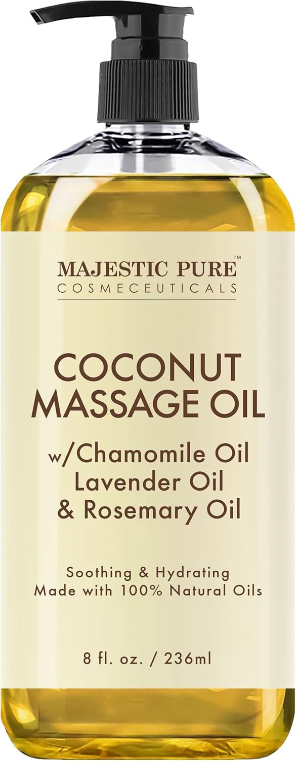 MAJESTIC PURE Coconut Massage Oil - Ultra-Glide Formula with Soothing Aroma - Therapeutic Massage, Made with Natural Oils - All Skin Types, Men & Women - 8 fl oz