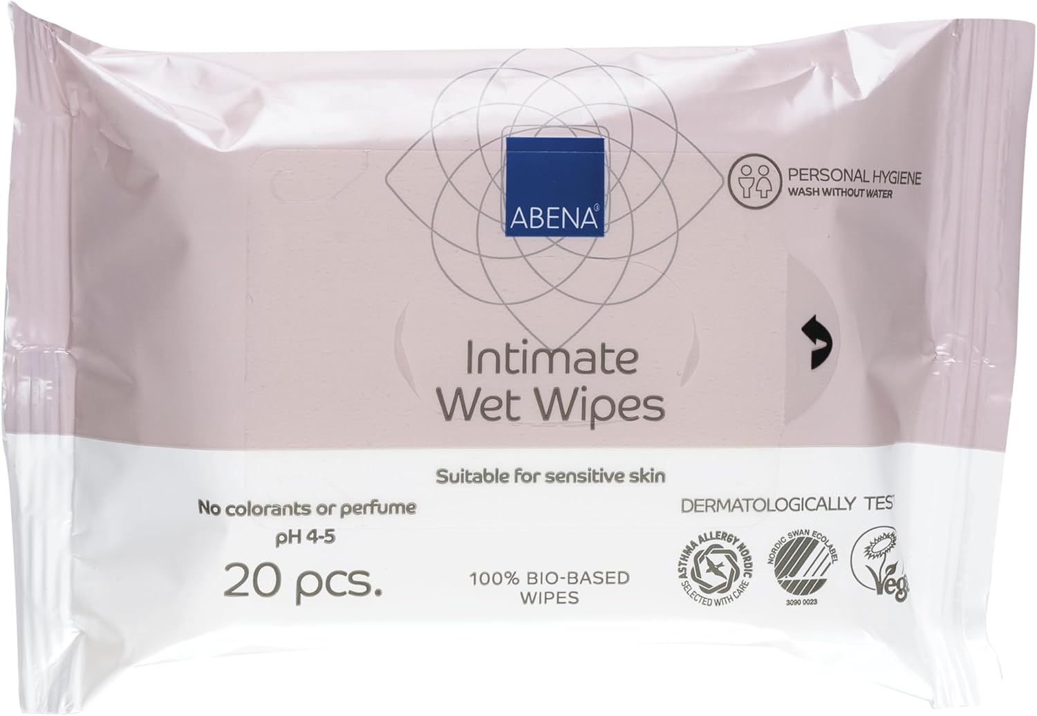 Abena Intimate Wipes | Pack of 20 Body Wipes | Intimate Wipes for Women and Men | Compostable Antibacterial Body Wipes | Fragrance Free | Dermatologically Tested