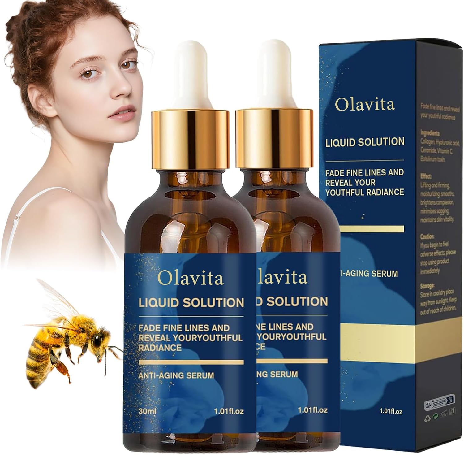 Olavita Liquid Solution - Liquid Wrinkle, Olavita Serum, Anti-Aging Serum for Face, Firms Skinreduces Wrinkles, Suitable for All Skin Types 30ml*2
